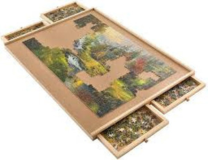 lot 2754 image: SNAIL Jumbo Size Wooden Jigsaw Puzzle Board Portable Puzzle Plateau with Storage Drawers for Adults, 34 x 26 Large Jigsaw Puzzle Table with Smooth Fiberboard Work Surface for 1500 Pieces Puzzles