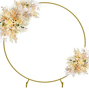 lot 2757 image: Wokceer 7.2FT Gold Round Backdrop Stand Metal Circle Wedding Balloon Arch Frame Backdrop Floral Background Decoration for Bridal Shower Anniversary Ceremony Birthday Party Candy Tables Celebration