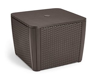 lot 2765 image: Keter Jade Umbrella Base Cover and Patio Side Table-Easy Assembly, Brown