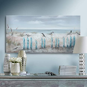 lot 2776 image: Ejart Ocean Beach Wall Art Coastal Blue 16x32 inch