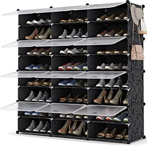 lot 2780 image: Shoe Rack Organizer, 48 Pair Shoe Storage Cabinet with Door Expandable Plastic Shoe Shelves for Heels, Boots, Slippers,8 Tier