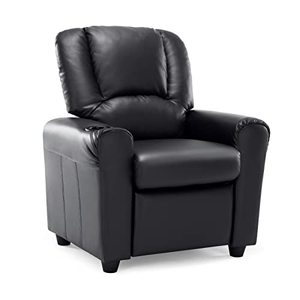 lot 2805 image: JC HOME Contemporary Leather Kids Recliner with Cup Holder and Headrest, Dark Black