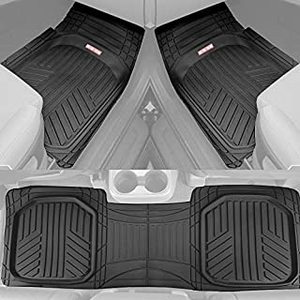 lot 2806 image: Motor Trend FlexTough Plus Black Rubber Car Floor Mats - All Weather Deep Dish Automotive Floor Mats, Heavy Duty Trim to Fit Design, Front & Rear Liners for Cars Truck Van SUV (B07BL9JVM9)