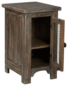 lot 2826 image: Signature Design by Ashley Danell Ridge Rustic Chair Side End Table with Double Cabinet Doors and 1 Storage Shelf, Brown
