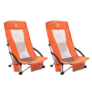 lot 2830 image: Coastrail Outdoor Beach Chair High Back Folding Mesh Low Seat Sand Chair for Adults with Cooler, Cup Holder & Carry Bag for Camping Lawn Concert Travel Festival, Support 300 lbs