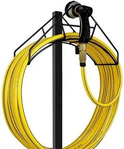 lot 2841 image: Artigarden Freestanding Outdoor Garden Hose Holder Stand with Brass Faucet, Heavy Duty Metal Water Hose Storage Stake Rack for Backyard, Black (Hose not Included)