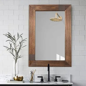 lot 2842 image: Large Rustic Wall Mirror Wood Bathroom Mirror for Over Sink, Wood Framed Mirror for Living Room, Wooden Farmhouse Wall Mirror for Bathroom Vanity, Decorative Rustic Mirror for Wall Decor 20W X 28H X 1.4D
