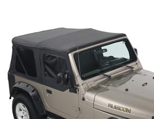 lot 2845 image: Jeep TJ Replacement Soft Top With Tinted Windows Upper Doors For 97-06 Wrangler TJ Black Diamond King 4WD