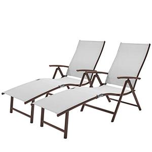lot 3402 image: Crestlive Products Folding Patio Chaise Lounge Chair for Outside, Set of 2, Aluminum Adjustable Outdoor Pool Recliner Chair, Brown Frame, 8 Positions (2 PCS Light Gray)