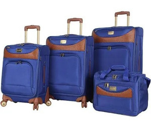 lot 3404 image: Caribbean Joe Castaway Designer Luggage - 4 Piece Softside Expandable Lightweight Spinner Suitcases- Travel Set includes Tote Bag, 20-Inch Carry on, 24 Inch and 28-Inch Suitcases (Royal Blue)