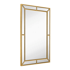 lot 3406 image: Hamilton Hills 24 x 36 Inlaid Mirror Panel Gold Wall Mirror  Gold Frame Bathroom Mirror for Vanity