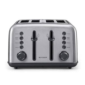 lot 3409 image: BUYDEEM DT640 4-Slice Toaster, Extra Wide Slots, Retro Stainless Steel with High Lift Lever, Bagel and Muffin Function, Removal Crumb Tray, 7-Shade Settings (Stainless Steel)