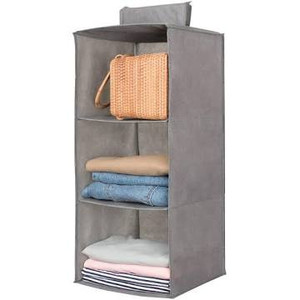 lot 3411 image: 2 PACK Light Grey Hanging Closet Organizer 3 Slots
