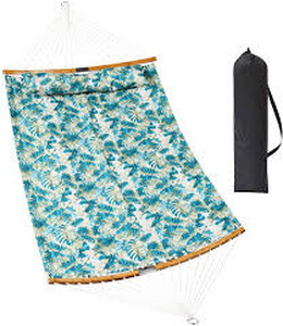 lot 3432 image: HENG FENG 11FT Quilted Fabric Double Hammock with Bamboo Spreader Bar,2 Person Hammock for Indoor Outdoor,Max 475lbs Capacity,Palm