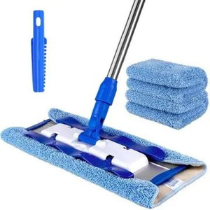 lot 3436 image: MR.SIGA Professional Microfiber Mop for Hardwood, Laminate, Tile Floor Cleaning, Stainless Steel Handle - 3 Reusable Flat Mop Pads and 1 Dirt Removal Scrubber Included