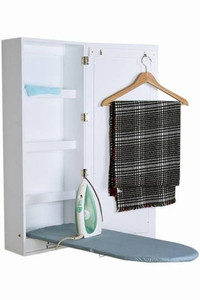 lot 3459 image: Facilehome Ironing Board Cabinet Wall Mounted Storage Cabinet Foldable with Mirror,White