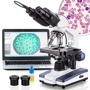 lot 3502 image: AmScope B120C-E1 40X-2500X LED Biological Binocular Compound Microscope with 3D Double Layer Mechanical Stage  1.0 MP USB Digital Camera Imager