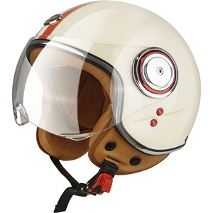 lot 3504 image: BEON Open Face Helmets for Adults Motorcycle, 34 Retro Vintage Scooter Jet Helmet with Anti-Scratch Visor, Light Breathable Quick Buckle Half Helmet for Men and Women, ECEDOT Approved Large, Milky White