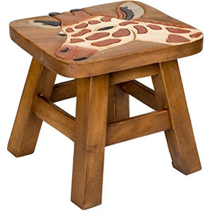 lot 3512 image: Giraffe Design Hand Carved Acacia Hardwood Decorative Short Stool