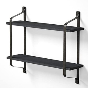 lot 3523 image: Love-KANKEI Floating Shelves Wall Mounted Industrial Wood Wall Shelves for Pantry Living Room Bedroom Kitchen Entryway, 2 Tier Heavy Duty Book Shelf Black Heart to save an item to your default list