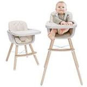 lot 3531 image: 3-in-1 Baby High Chair with Adjustable Legs, Tray -Cream Color Dishwasher Safe, Wooden High Chair Made of Sleek Hardwood & Premium Leatherette, Ideal for Small Apartment