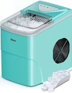 lot 3533 image: Silonn Ice Makers Countertop, 9 Cubes Ready in 6 Mins, 26lbs in 24Hrs, Self-Cleaning Ice Machine with Ice Scoop and Basket, 2 Sizes of Bullet Ice for Home Kitchen Office Bar Party