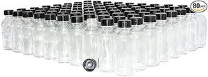 lot 3536 image: GBO (Pack of 80) 2 oz. Clear Boston Round with Black Poly Cone Cap