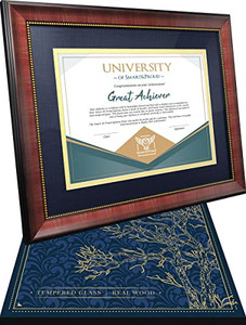 lot 3543 image: Wooden Diploma, Certificate, Degree Frame - 8.5x11 with Mat and 11x14 Wo Mat Graduation Document Frames - for Bachelors and Masters Degree, High Scho
