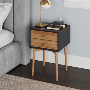 lot 3547 image: Nathan James Harper 2-Drawer Mid-Century Side Table, BlackBrown