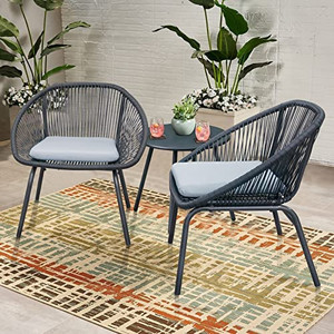 lot 4324 image: LAUSAINT HOME 3 Piece Patio Bistro Table Set,Outdoor All-Weather Rattan Chair Conversation Set with Seat Cushions