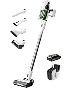 lot 4327 image: Greenworks 24V Brushless Cordless Stick Vacuum, Lightweight, Handheld, Pet, Anti-Allergen HEPA Filtration, Hard Floor, Carpet, Car, 4Ah Battery, and 30-Minute Charge Time (White) (B09KTBK87W)