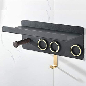lot 4329 image: Wall Mount Hair Dryer Holder,Magnet Bracket Stand Holder Storage Rack Organizer Hair Blow Dryer, Power Plug, Diffuser and Nozzle,Aluminum (Black Gold)