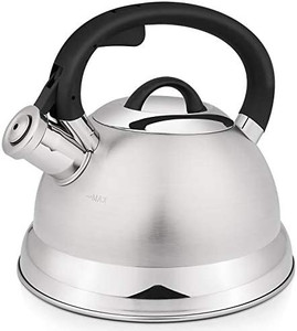 lot 4412 image: VICALINA Tea Kettle, 2.4 Quart Whistling Tea Kettle for Stove top, Stainless Steel Teapot with One-Touch Switch Button,Metallic Polishing-Silver