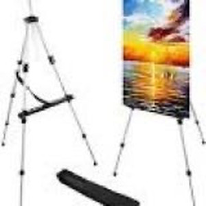 lot 4606 image: 61lnches Panting Easel Stand,RRFTOK Metal Artist Easel Stand Tripod Adjustable Easel for Painting Canvases Height from 21 to 61Inches ,Art Easel for Display with Paintbrush Tray(Black).