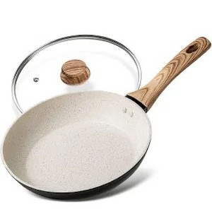 lot 4612 image: MICHELANGELO 10 Inch Frying Pan with Lid, Nonstick Frying Pan with Bakelite Handle, 10 Inch Frying Pan Non Stick, White Stone Nonstick Frying Pan with Lid - 10 Inch