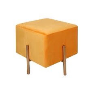 lot 4622 image: Kirpi Velvet Ottoman Square Stool Set of 2 - Modern Vanity Stool - Contemporary Foot Stool Ottoman - Soft Velvet Upholstered Foot Rest with Gold Metal Legs - Orange Yellow