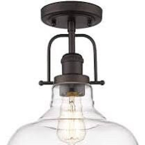 lot 4807 image: FEMILA Semi Flush Mount Ceiling Light, Farmhouse Close to Ceilight Lighting Fixture, Oil Rubbed Bronze Finish, Clear Glass Pendant Lamp Shade, 4FY09-F ORB