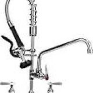 lot 4808 image: COOLWEST-Commercial-Pre-Rinse-Faucet 8 Inch Center Commercial Sink Faucet with Pull Down Sprayer 21�� Height Wall Mount Kitchen Faucet with 8�� Add-on Swivel Spout Brass Constructed