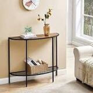 lot 4916 image: SAYGOER Console Table 2 Tier Narrow Entryway Table with Storage Shelves Semicircle Sofa Couch Table Industrial Small Entry Way Tables for Living Room Bedroom Hallway Office Easy Assembly, Walnut Black
