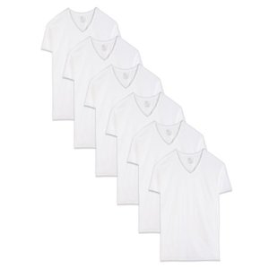 lot 4920 image: Fruit of the Loom Mens Short Sleeve White V-Neck Undershirts, 6 Pack