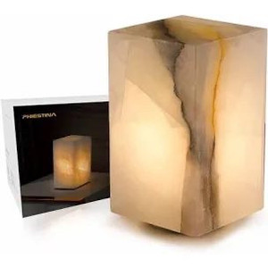 lot 4923 image: Handcrafted Calcite Table Lamp, One-of-a-Kind Crystal Pattern Each, Dimmable Warm LED Bedside Lamp, Unique Lamp for Living Room Bedroom by Phiestina, Cuboid Colors