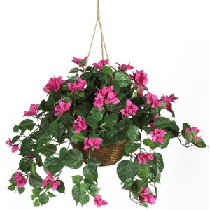 lot 4927 image: Nearly Natural 24 Bougainvillea Hanging Basket Polyester Artificial Plant Pink