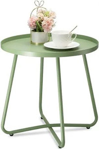 lot 403 image: danpinera Outdoor Side Tables, Weather Resistant Steel Patio Side Table, Small Round Outdoor End Table Metal Side Table for Patio Yard Balcony Garden Bedside Green