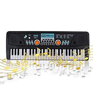 lot 602 image: Digital Electronic Musical Keyboard - Kids Learning Keyboard 49 Keys Portable Electric Piano w Drum Pad, Recording, Rechargeable Battery, Microphone - Pyle PKBRD4112 Black (B07P19KNMD)