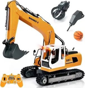 lot 627 image: DOUBLE E Remote Control Truck RC Excavator Toy 17 Channel 3 in 1 Claw Drill Metal Shovel Real Hydraulic Electric RC Construction Vehicle with Working Lights