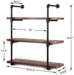 lot 1500 image: Homissue 31.5-Inch Industrial Pipe Shelf, 3-Shelf Metal Bookcases Furniture, Retro Brown
