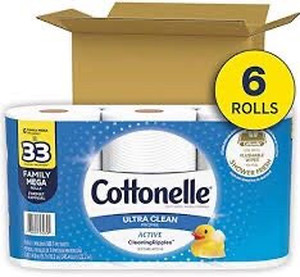 lot 2002 image: Cottonelle Ultra Clean Toilet Paper with Active CleaningRipples Texture, Strong Bath Tissue, 6 Family Mega Rolls (6 Family Mega Rolls  33 Regular Rolls), 388 Sheets per Roll (Packaging May Vary)