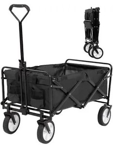 lot 2013 image: Moon Lence Collapsible Folding Wagon Cart Heavy Duty Folding Garden Portable Hand Cart with All-Terrain Beach Wheels, Adjustable Handle & Drink Holders