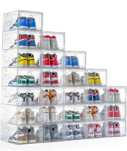 lot 2016 image: 12 Pack Shoe Storage Box Shoe Box Clear Plastic Stackable Drop Front Shoe Organizer Space Saving Foldable Shoe Container Bin Fit up to US Size 12 (transparent)