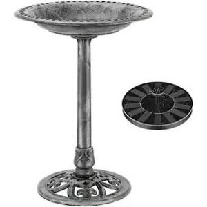 lot 2025 image: VIVOHOME Polyresin Antique Outdoor Gray Garden Bird Bath and Solar Powered Round Pond Fountain Combo Set